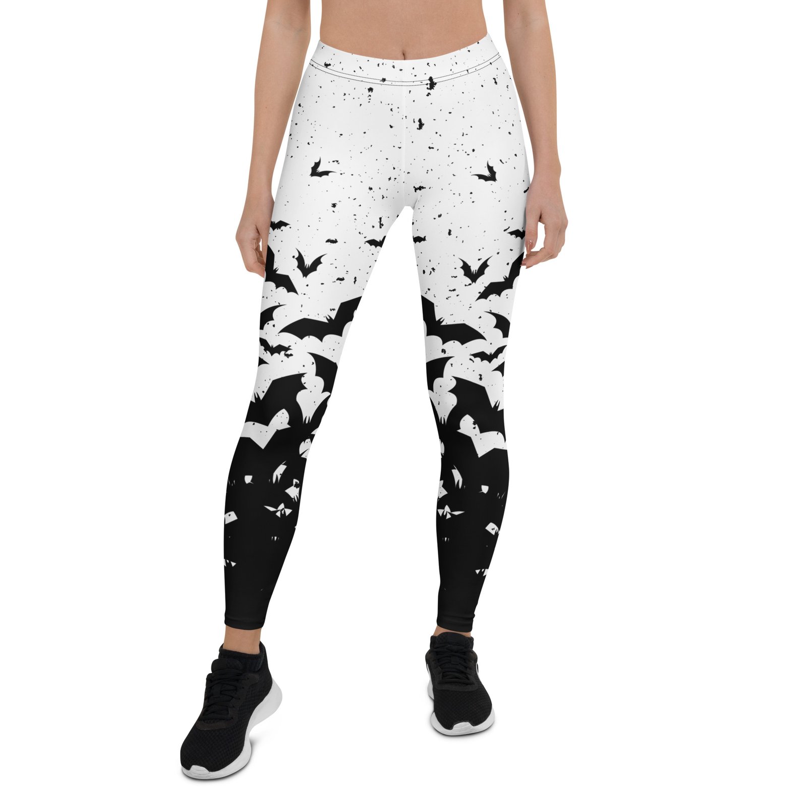 Black & White Bats Halloween Leggings - Image 3