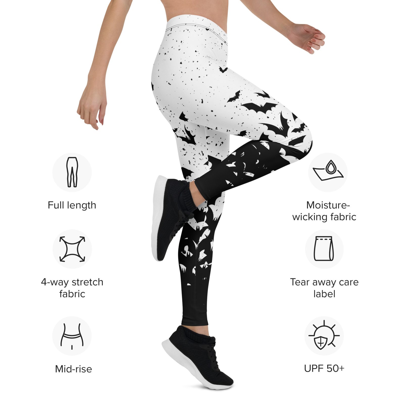 Black & White Bats Halloween Leggings - Image 6