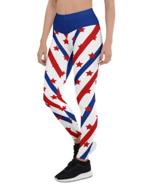 Red and Blue Stripes with Stars USA Flag Inspired Leggings