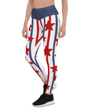 Red and Blue Stripes with Red Stars USA Flag Inspired Leggings