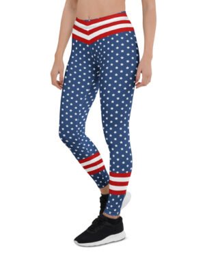 Red and White Stripes with White Stars Blue USA Flag Inspired Leggings